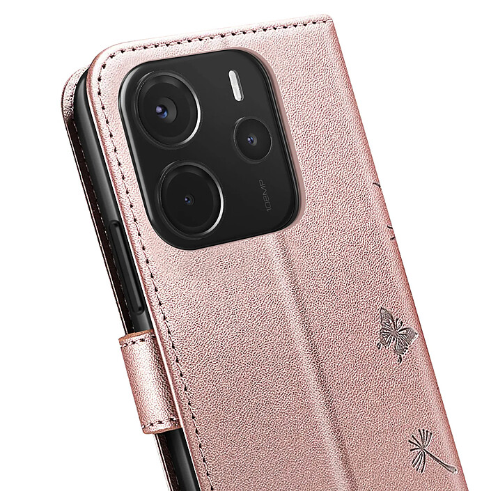 Zanaé Étui Portefeuille pour Redmi Note 14 4G Premium Design Fleurs Papillon Rose champagne pas cher