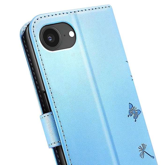 Zanaé Étui Portefeuille pour iPhone 16e Premium Design Fleurs Papillon Bleu clair pas cher