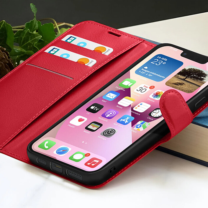 Acheter Zanaé Étui Portefeuille pour iPhone 13 Mini Support et Languette Magnétique Rouge