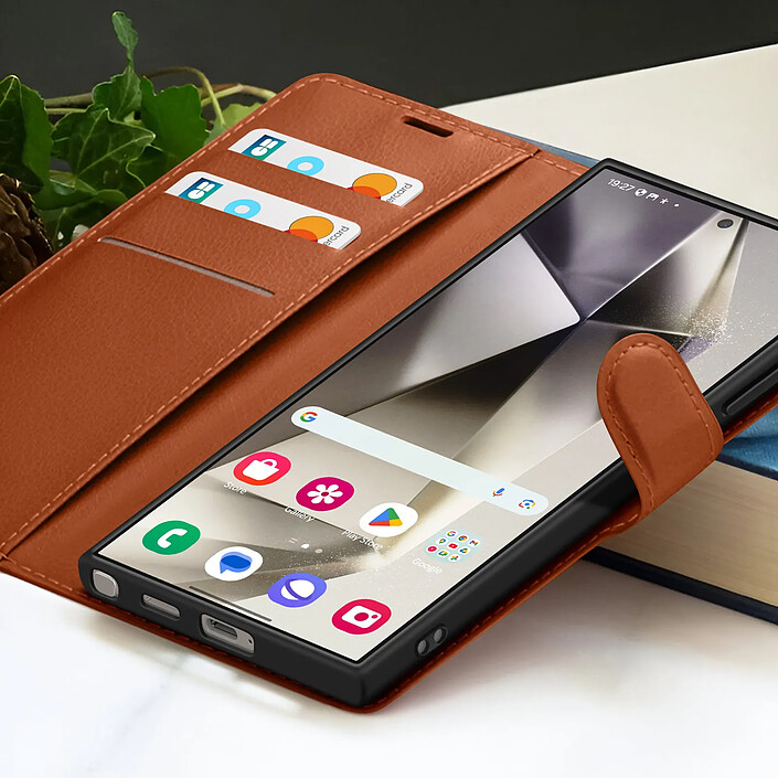 Acheter Zanaé Étui Portefeuille pour Galaxy S24 Ultra avec Support et Languette Magnétique Marron