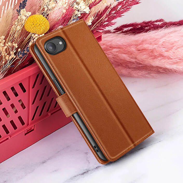 Zanaé Étui Portefeuille pour iPhone 16e Support et Languette Magnétique Marron pas cher