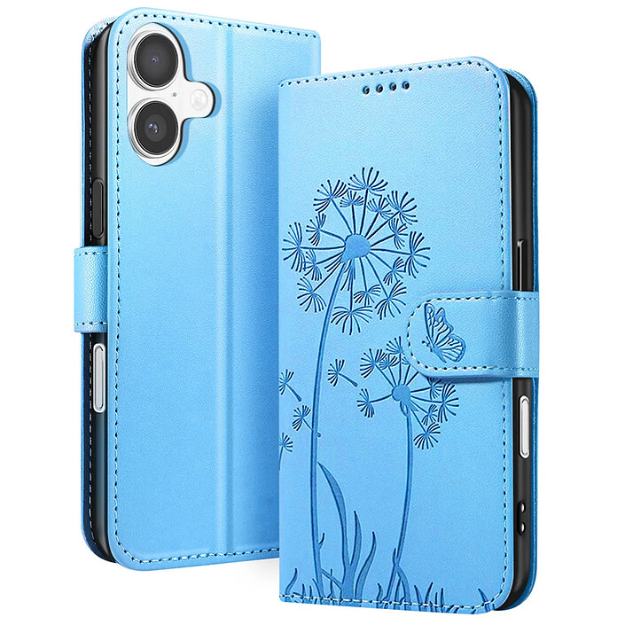 Zanaé Étui Portefeuille pour iPhone 17 Premium Design Fleurs Papillon Bleu clair