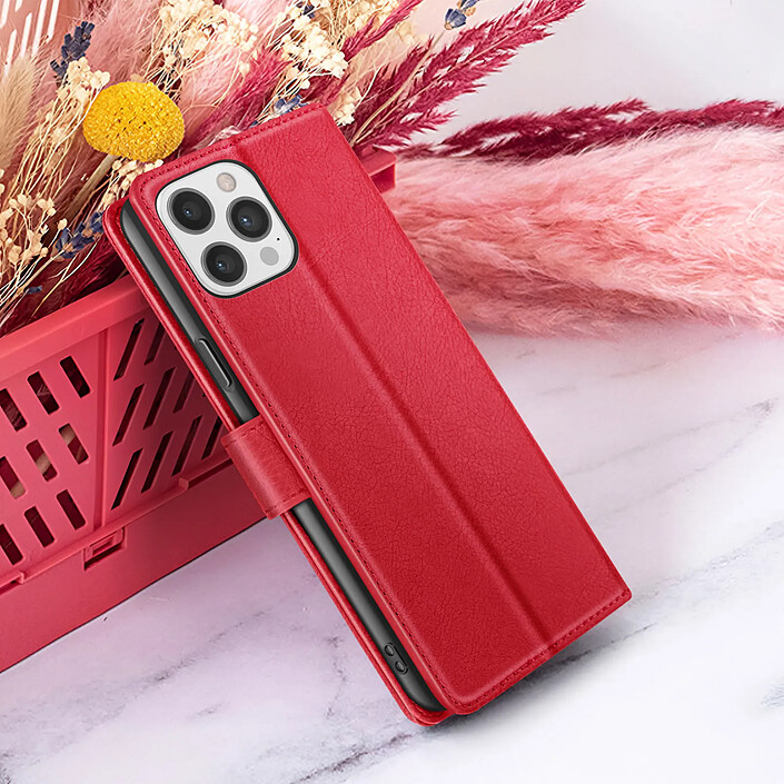 Zanaé Étui Portefeuille pour iPhone 12 Pro Max avec Support et Languette Magnétique Rouge pas cher