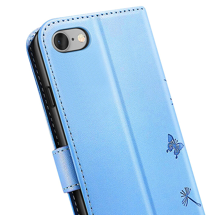 Zanaé Étui Portefeuille pour iPhone 7 / 8 / SE 2022 Premium Design Fleurs Papillon Bleu clair pas cher