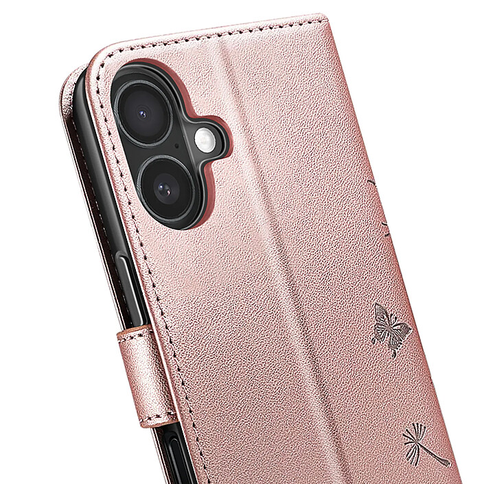 Zanaé Étui Portefeuille pour iPhone 16 Premium Design Fleurs Papillon Rose champagne pas cher