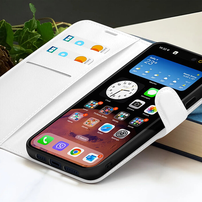 Acheter Zanaé Étui Portefeuille pour iPhone 15 Pro Fonction Support et Languette Magnétique Blanc