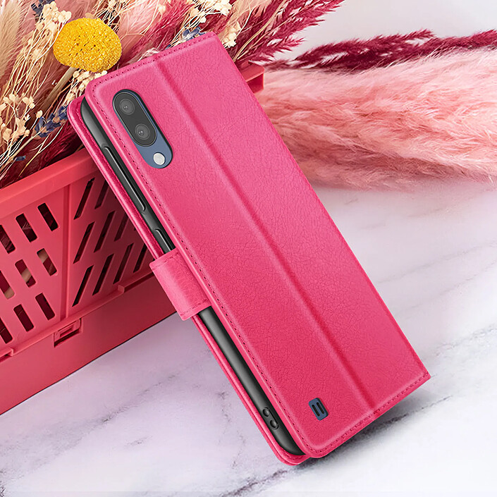 Zanaé Étui Portefeuille pour Galaxy M10 avec Fonction Support et Languette Magnétique Fuchsia pas cher