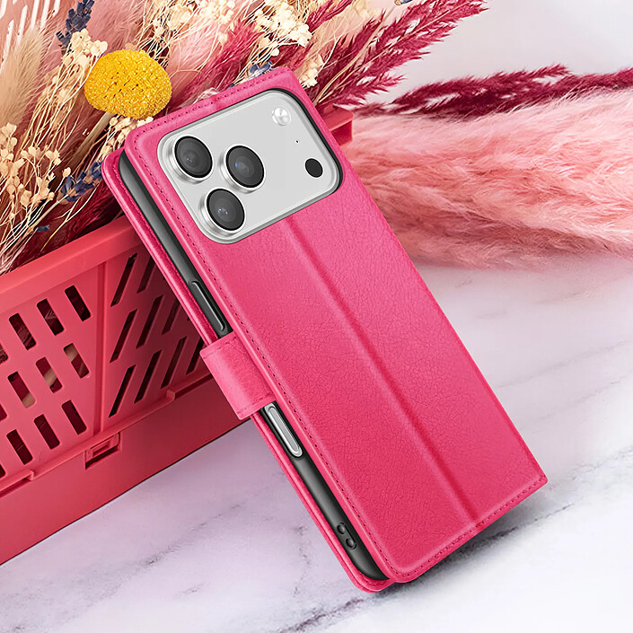 Zanaé Étui Portefeuille pour iPhone 17 Pro avec Support et Languette Magnétique Fuchsia pas cher