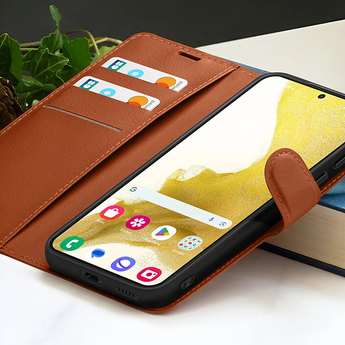 Acheter Zanaé Étui Portefeuille pour Samsung Galaxy S22 Plus Support et Languette Marron