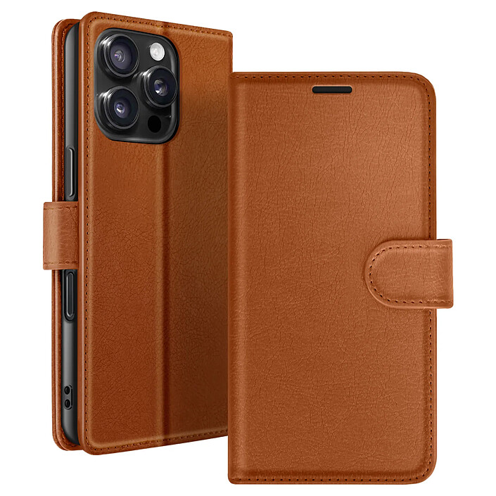 Zanaé Étui Portefeuille pour iPhone 16 Pro Fonction Support et Languette Magnétique Marron