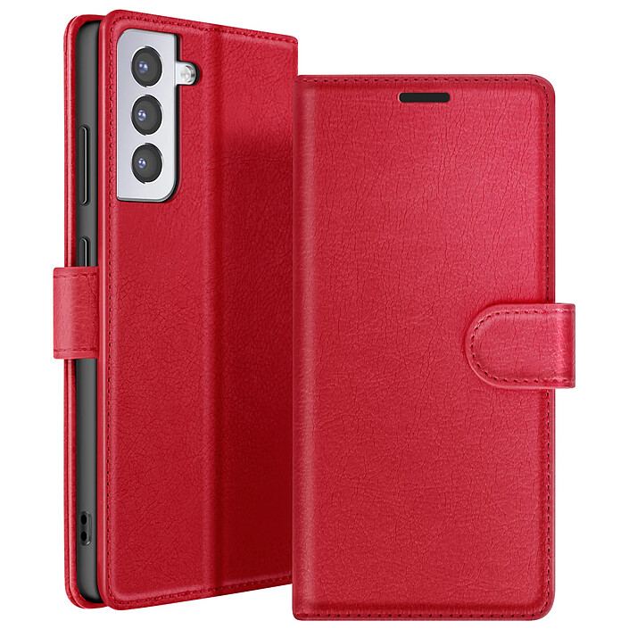 Zanaé Étui Portefeuille pour Galaxy S21 avec Fonction Support et Languette Magnétique Rouge