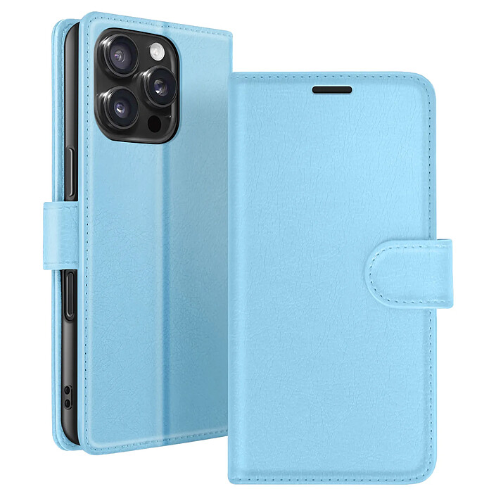 Zanaé Étui Portefeuille pour iPhone 16 Pro Fonction Support et Languette Magnétique Bleu clair
