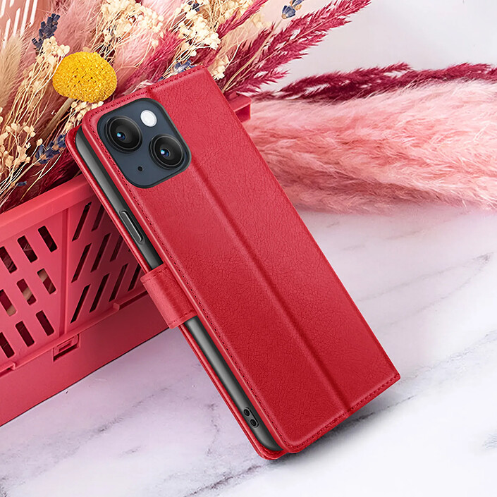 Zanaé Étui Portefeuille pour iPhone 14 Support et Languette Magnétique Rouge pas cher