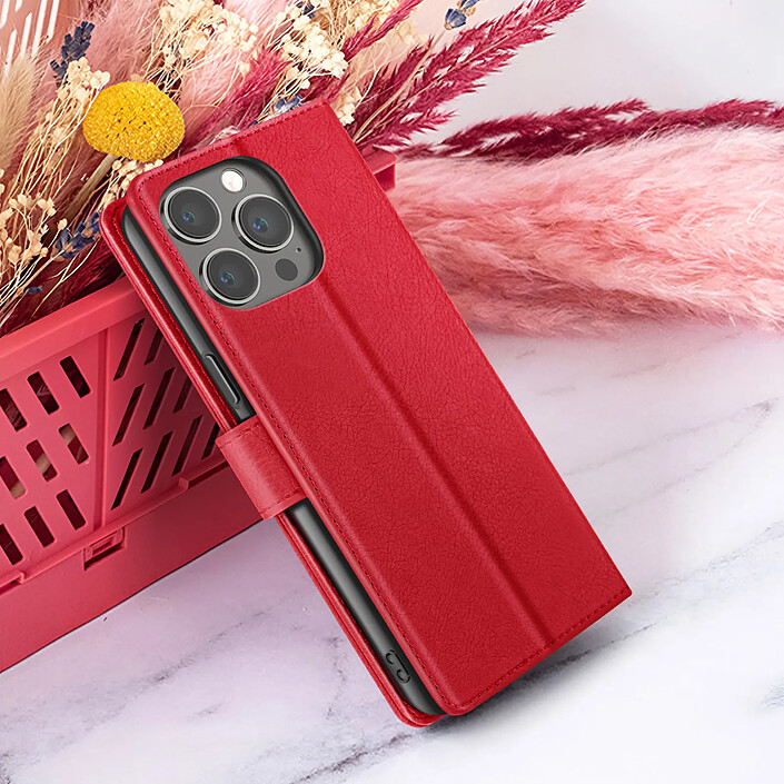 Zanaé Étui Portefeuille pour iPhone 13 Pro Support et Languette Magnétique Rouge pas cher
