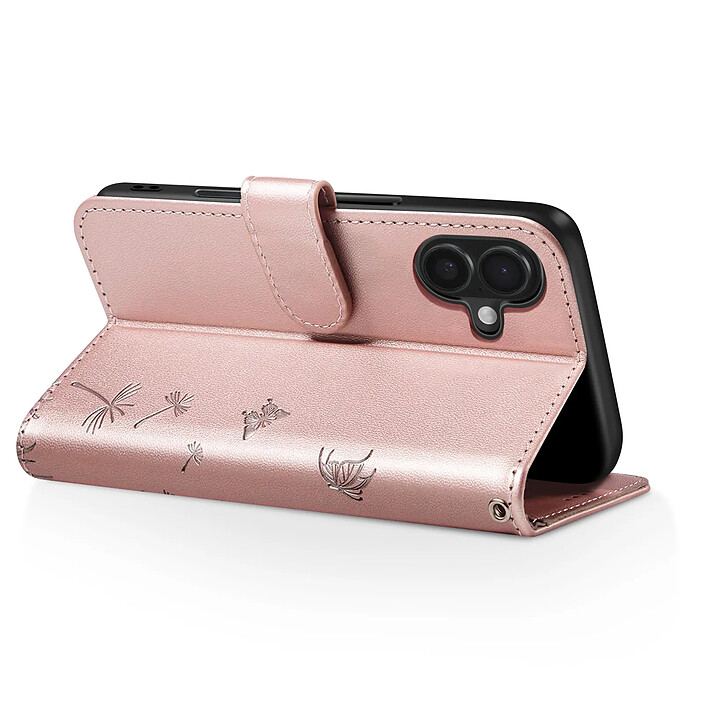 Avis Zanaé Étui Portefeuille pour iPhone 16 Premium Design Fleurs Papillon Rose champagne
