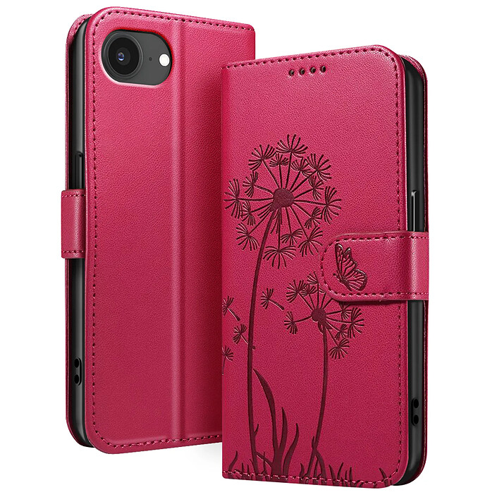 Zanaé Étui Portefeuille pour iPhone 16e Premium Design Fleurs Papillon Rouge