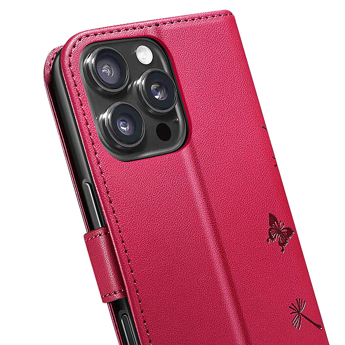 Zanaé Étui Portefeuille pour iPhone 16 Pro Max Premium Design Fleurs Papillon Rouge pas cher
