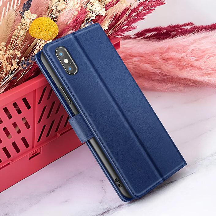 Zanaé Étui Portefeuille pour iPhone X / XS Fonction Support et Languette Magnétique Bleu nuit pas cher