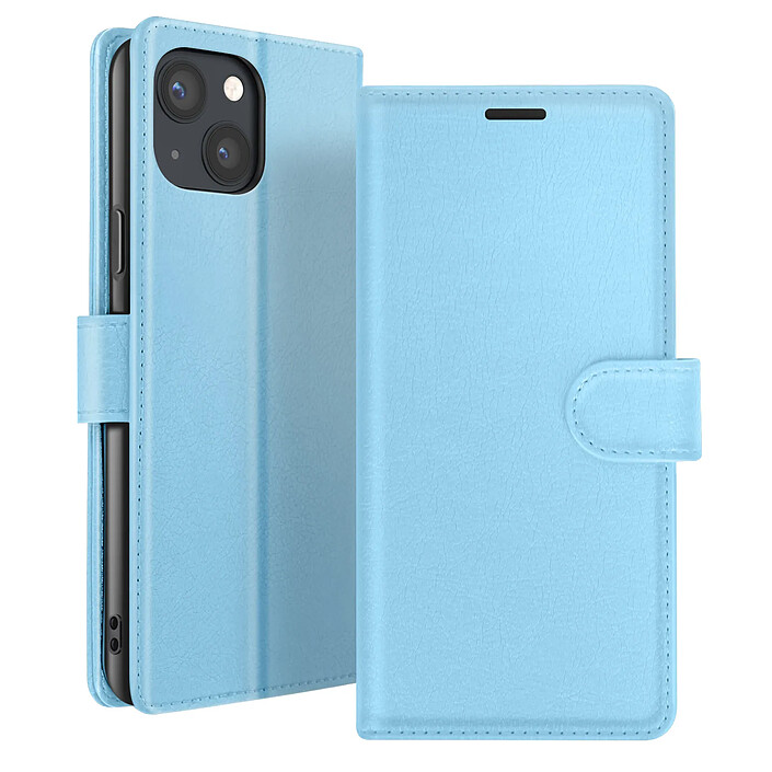 Zanaé Étui Portefeuille pour iPhone 13 Mini Support et Languette Magnétique Bleu clair