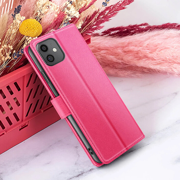 Zanaé Étui Portefeuille pour iPhone 11 Support et Languette Magnétique Fuchsia pas cher