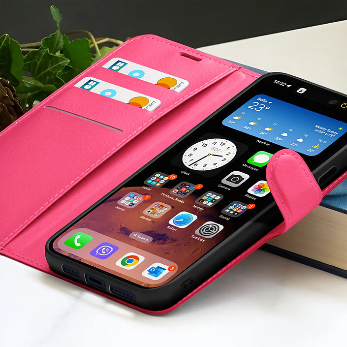Acheter Zanaé Étui Portefeuille pour iPhone 15 Pro Fonction Support et Languette Magnétique Fuchsia