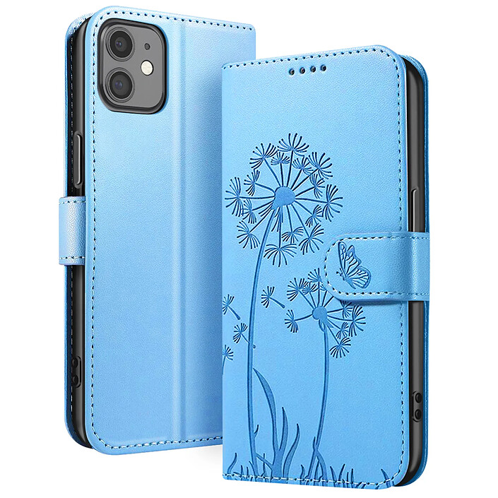 Zanaé Étui Portefeuille pour iPhone 11 Premium Design Fleurs Papillon Bleu clair