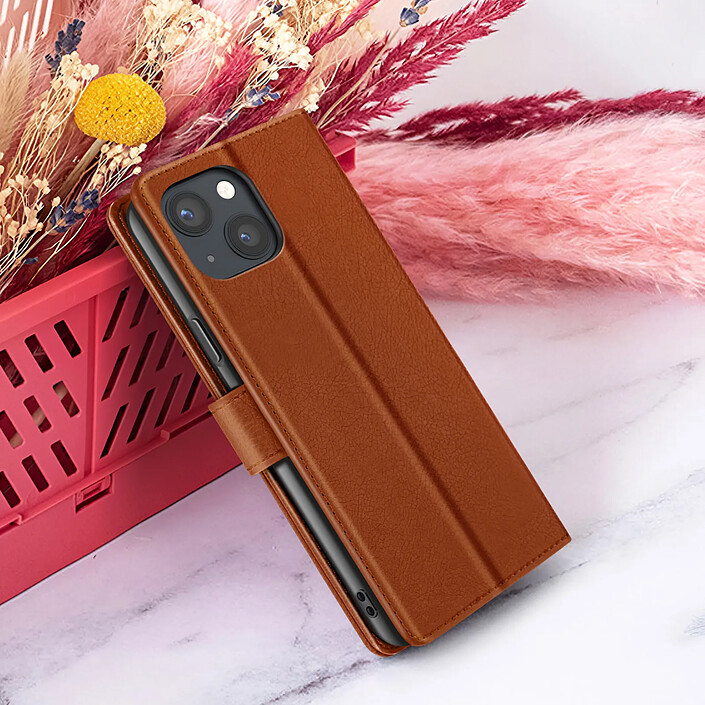Zanaé Étui Portefeuille pour iPhone 13 Mini Support et Languette Magnétique Marron pas cher