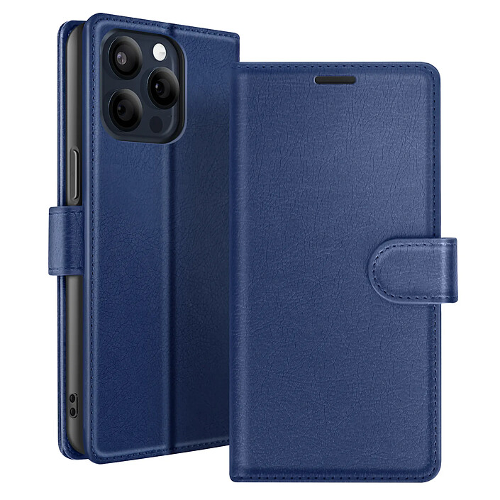 Zanaé Étui Portefeuille pour iPhone 15 Pro Fonction Support et Languette Magnétique Bleu nuit