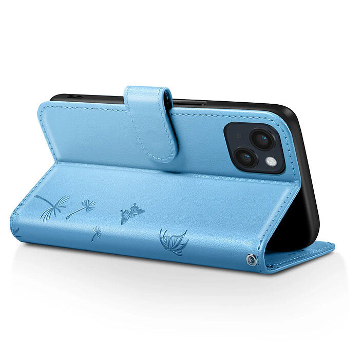 Avis Zanaé Étui Portefeuille pour iPhone 13 / 14 Premium Design Fleurs Papillon Bleu clair