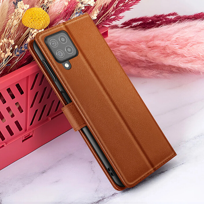 Zanaé Étui Portefeuille pour Galaxy M22 / M32 / A22 Support et Languette Magnétique Marron pas cher