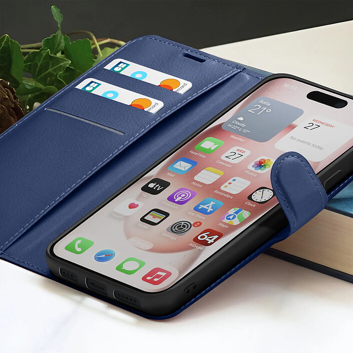 Acheter Zanaé Étui Portefeuille pour iPhone 15 Support et Languette Magnétique Bleu nuit