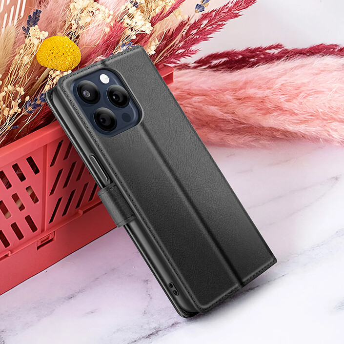 Zanaé Étui Portefeuille pour iPhone 15 Pro Max avec Support et Languette Magnétique Noir pas cher