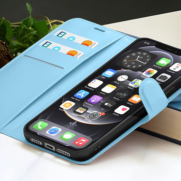 Acheter Zanaé Étui Portefeuille pour iPhone 12 Pro Max avec Support et Languette Magnétique Bleu clair