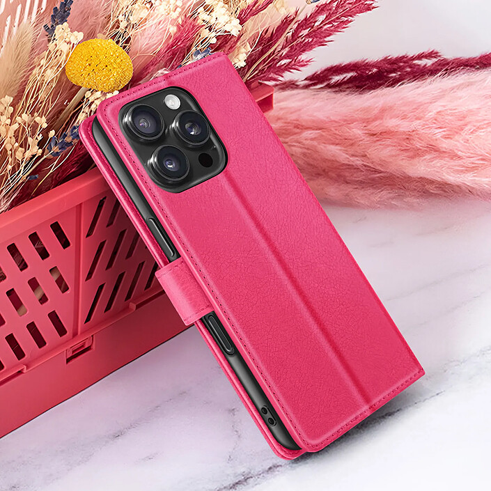 Zanaé Étui Portefeuille pour iPhone 16 Pro Fonction Support et Languette Magnétique Fuchsia pas cher