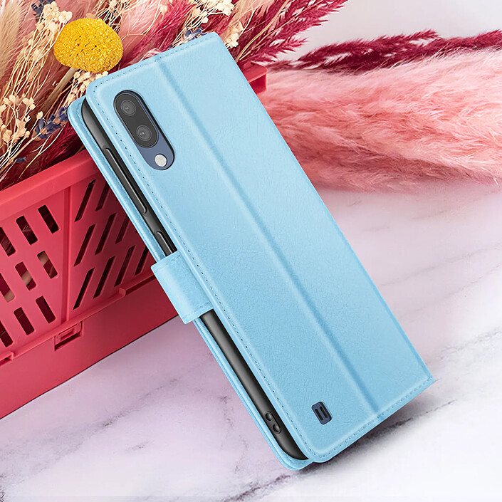 Zanaé Étui Portefeuille pour Galaxy M10 avec Fonction Support et Languette Magnétique Bleu clair pas cher