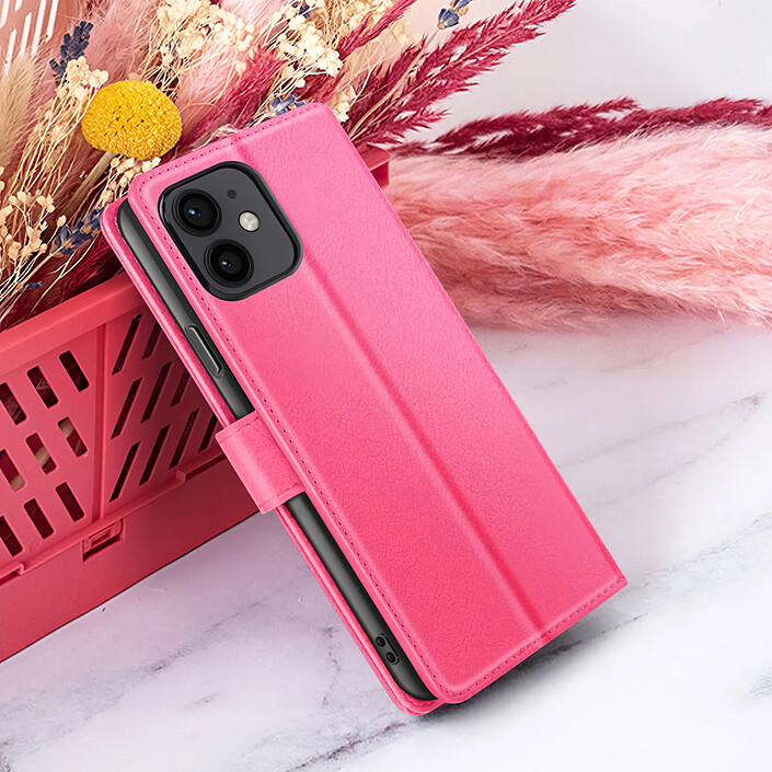 Zanaé Étui Portefeuille pour iPhone 12 mini Fonction Support et Languette Magnétique Fuchsia pas cher