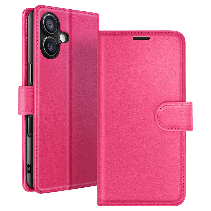 Zanaé Étui Portefeuille pour iPhone 16 Support et Languette Magnétique Fuchsia