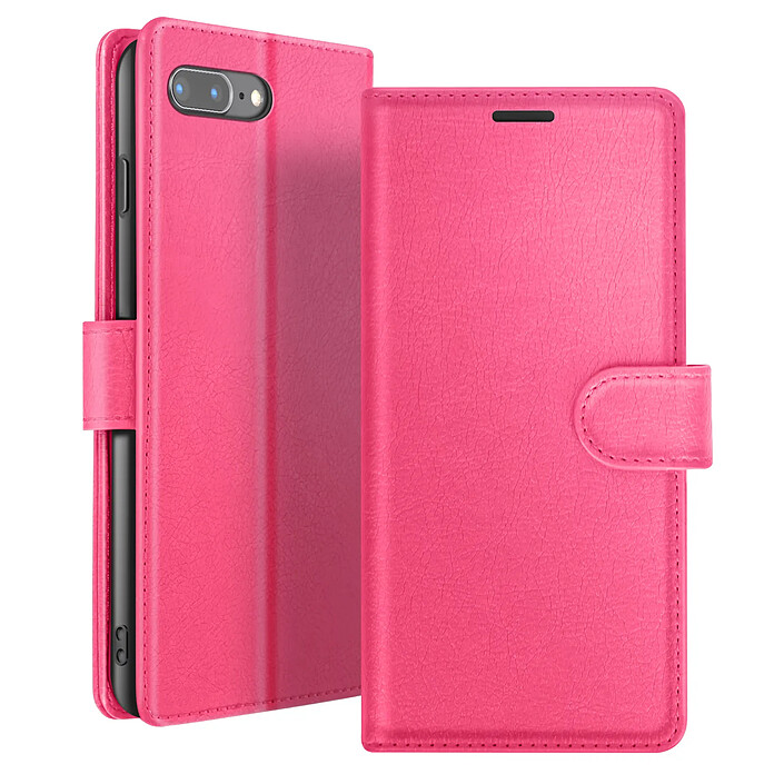 Zanaé Étui Portefeuille pour iPhone 8 Plus / 7 Plus Support et Languette Magnétique Fuchsia