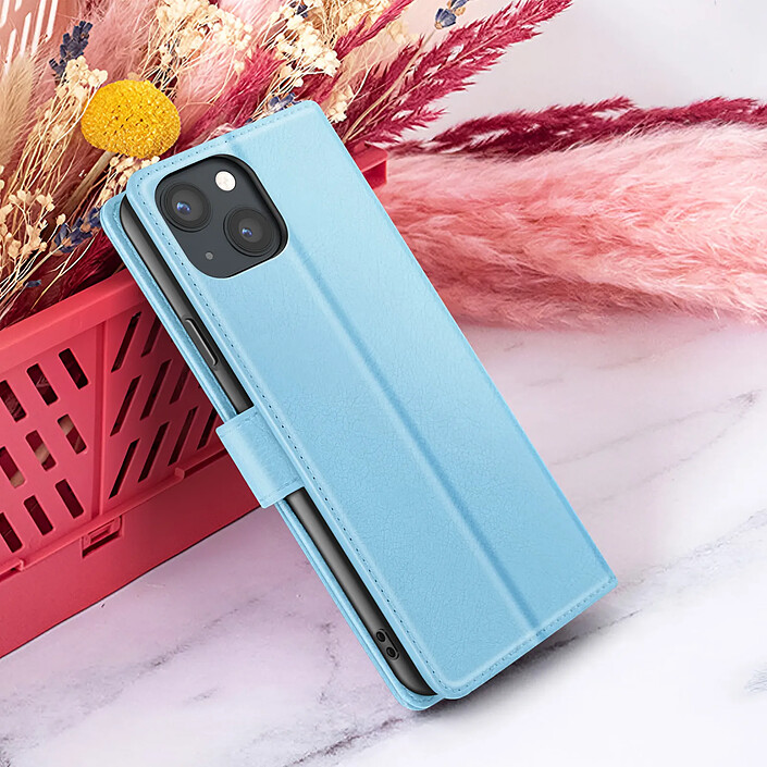 Zanaé Étui Portefeuille pour iPhone 13 Support et Languette Magnétique Bleu clair pas cher