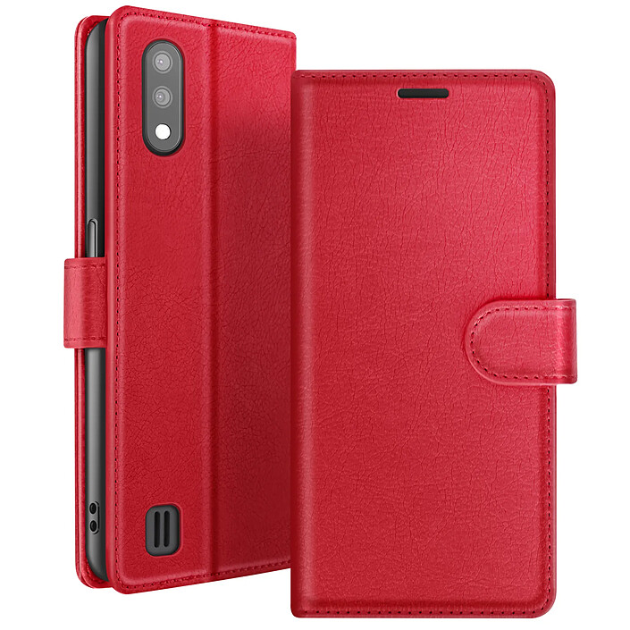 Zanaé Étui Portefeuille pour Galaxy A01 avec Fonction Support et Languette Magnétique Rouge