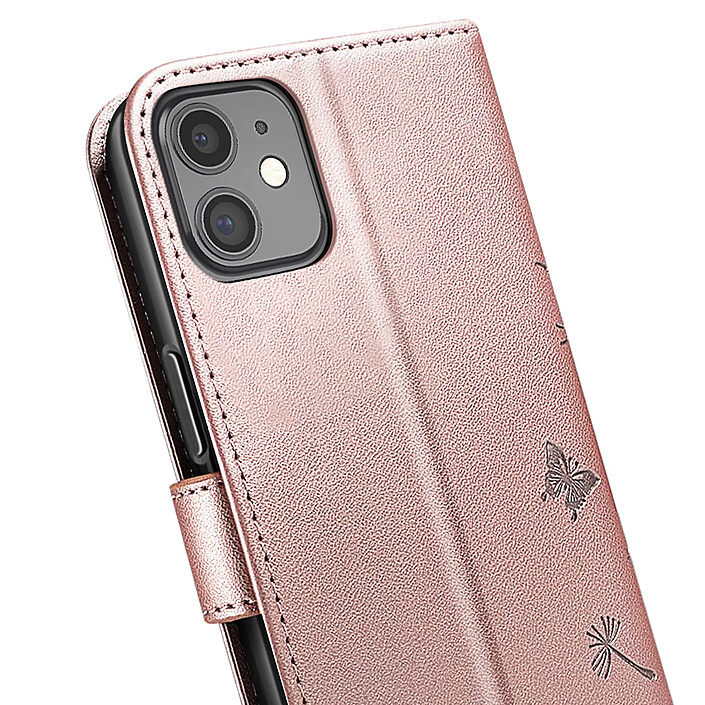 Zanaé Étui Portefeuille pour iPhone 11 Premium Design Fleurs Papillon Rose champagne pas cher