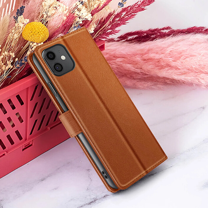 Zanaé Étui Portefeuille pour iPhone 11 Support et Languette Magnétique Marron pas cher