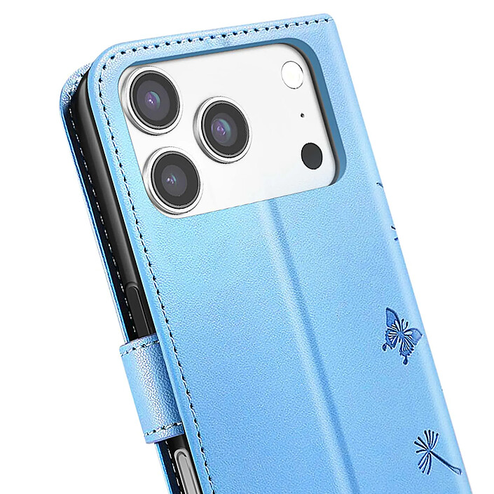 Zanaé Étui Portefeuille pour iPhone 17 Pro Premium Design Fleurs Papillon Bleu clair pas cher