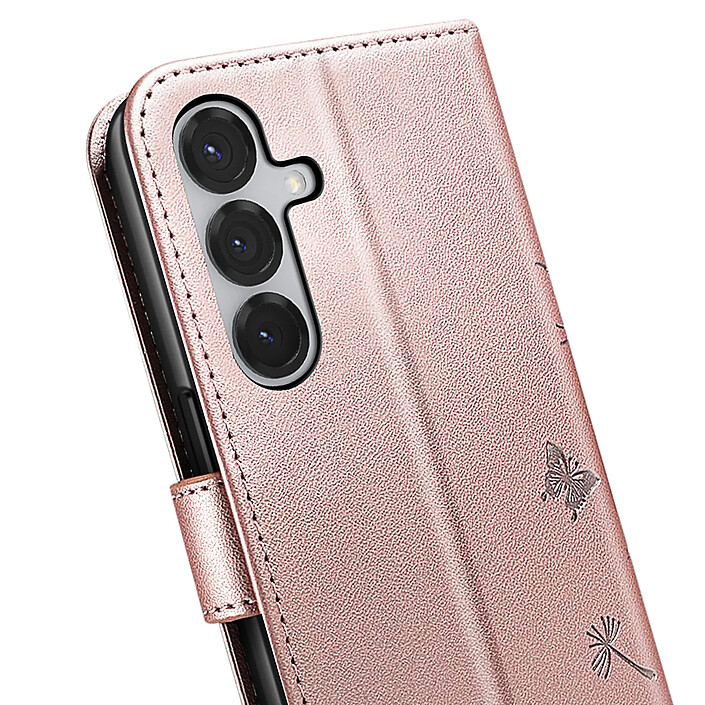 Zanaé Étui Portefeuille pour Galaxy S24 / S25 Premium Design Fleurs Papillon Rose champagne pas cher