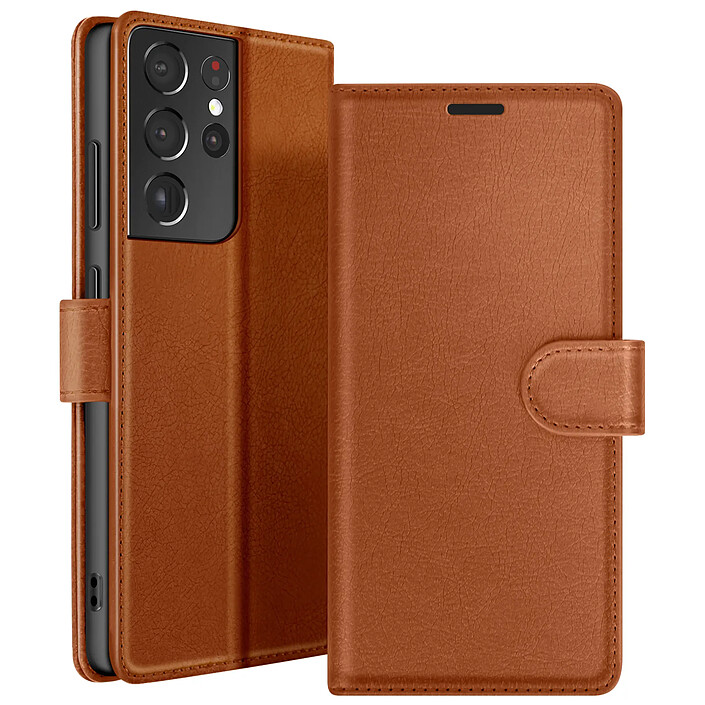 Zanaé Étui Portefeuille pour Galaxy S21 Ultra 5G avec Support et Languette Magnétique Marron
