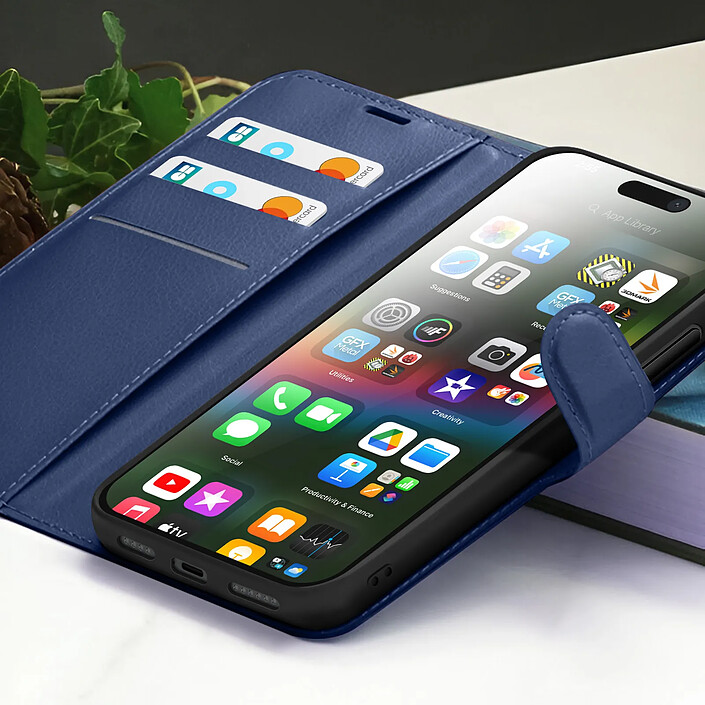 Acheter Zanaé Étui Portefeuille pour Apple iPhone 15 Plus Support et Languette Bleu nuit