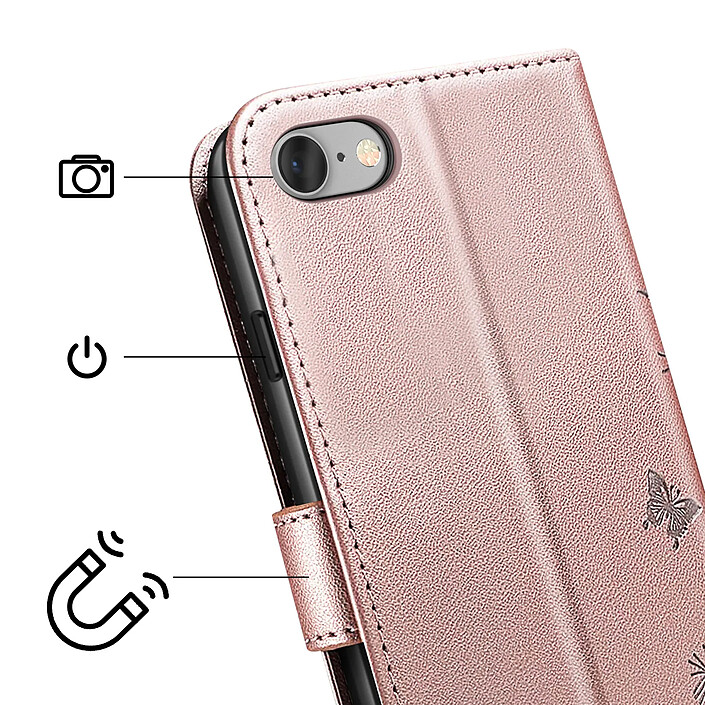 Avis Zanaé Étui pour iPhone SE 2022 Design Fleurs Papillon avec Support Vidéo Rose gold