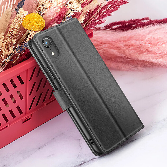 Zanaé Étui Portefeuille pour iPhone XR avec Fonction Support et Languette Magnétique Noir pas cher