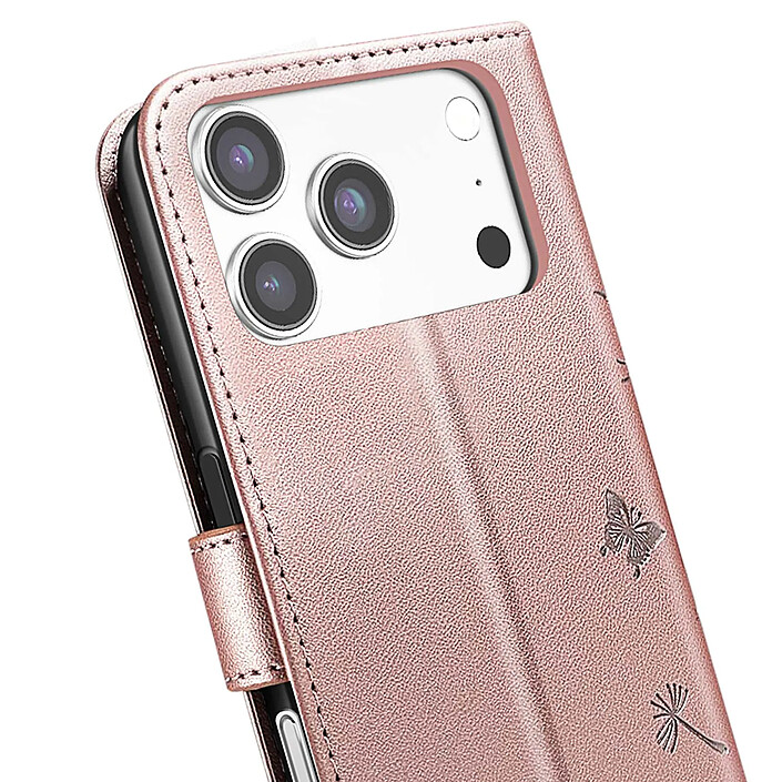 Zanaé Étui Portefeuille pour iPhone 17 Pro Max Premium Design Fleurs Papillon Rose champagne pas cher