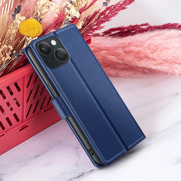 Zanaé Étui Portefeuille pour iPhone 15 Support et Languette Magnétique Bleu nuit pas cher